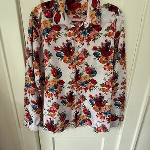 Devil’s Advocate White Floral Cotton Button-Up Unisex Shirt L